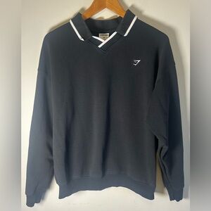 Gymshark Day Off Sweater Men's M Black Polo Long Sleeve Sweater Rugby Style